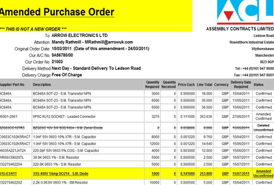 Purchase order screenshot